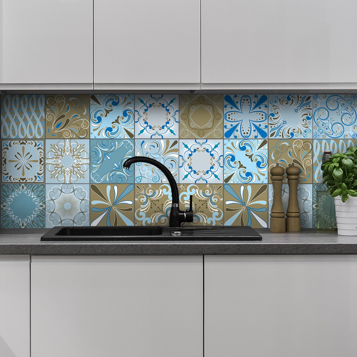 Ambiance Sticker Zelfklevende muurtegelstickers voor keuken en badkamer - 24 Bendigo azulejo tegelstickers - 24 stickers, 15x15cm Multi color