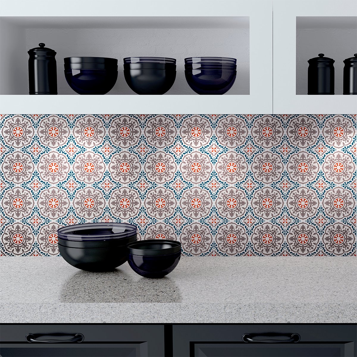 Ambiance Sticker Zelfklevende tegelmuurstickers voor keuken en badkamer - 24 Azulejos Dahlia tegelstickers - 24 stickers 20x20cm Multi color