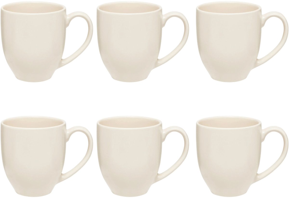 Warm Witte Stoneware Mokken Set van 6 - 48 cl - Moderne Design Mokken met Oor - Geschikt voor Koffie, Thee en Meer