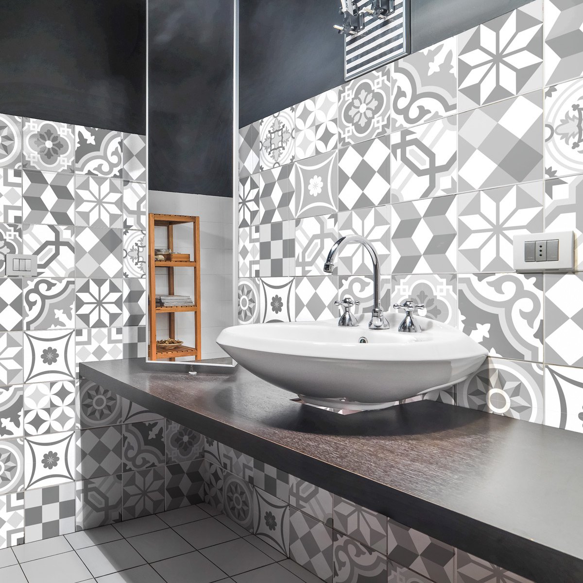 Ambiance Sticker Zelfklevende tegelmuurstickers voor keuken en badkamer - 60 Azulejos Adamo cementtegelstickers - 60 stickers 15x15cm Multi color
