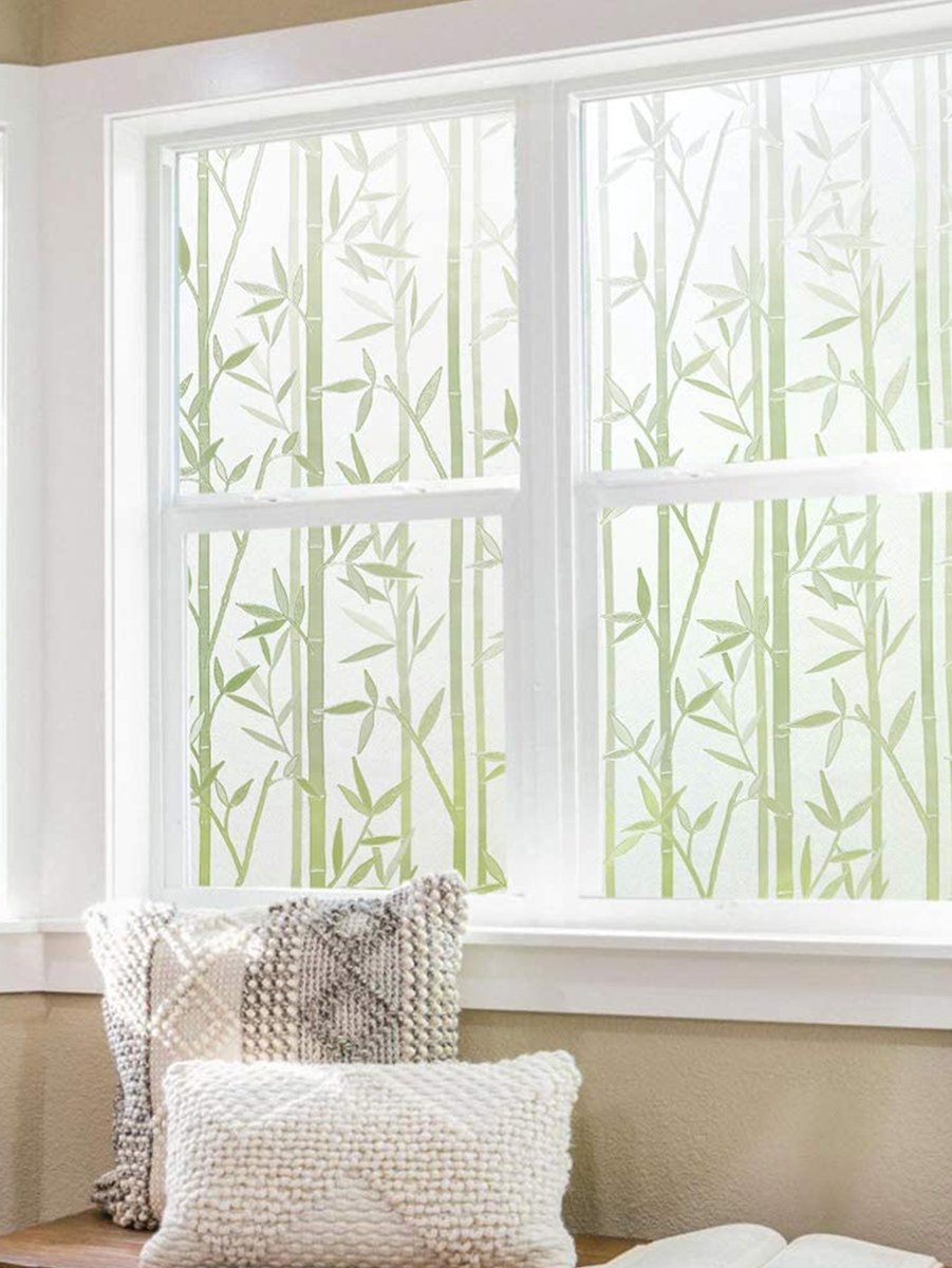 Ambiance Sticker Raamfolie met bamboe-effect en statische hechting, per meter verkocht - Elektrostatische privacyfolie - 45 cm x 10 m