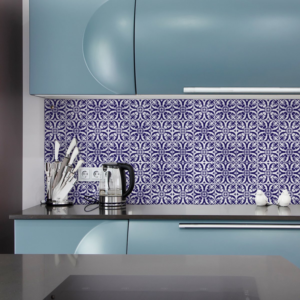 Ambiance Sticker Tegelstickers voor de muur in keuken en badkamer - 9 cementtegelstickers, Azulejos-stijl, Amparo - 9 stickers, 20x20 cm Multi color