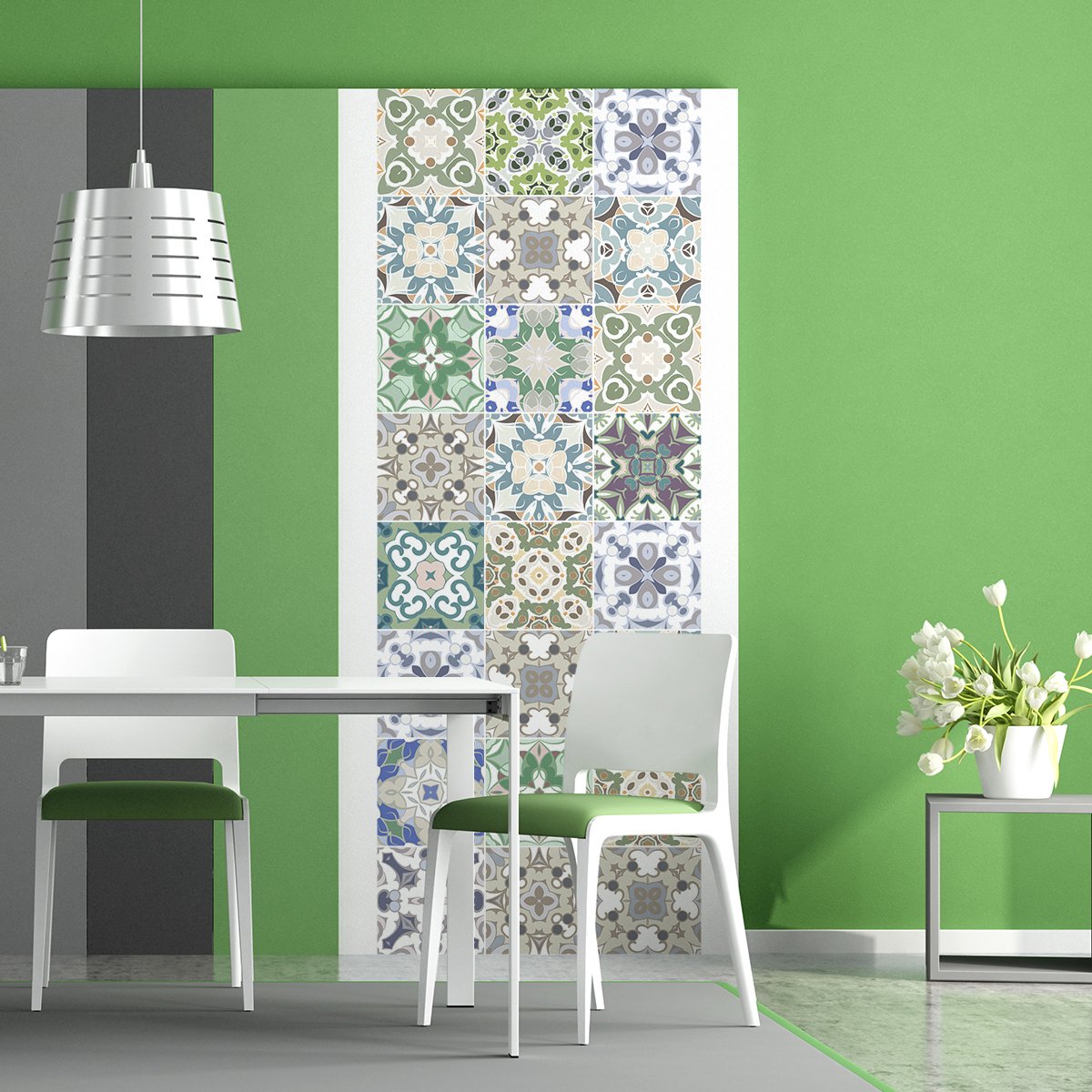 Ambiance Sticker Zelfklevende tegelmuurstickers voor keuken en badkamer - 9 cementtegelstickers, Azulejos Anastasio-stijl - 9 stickers, 20x20 cm Multi color