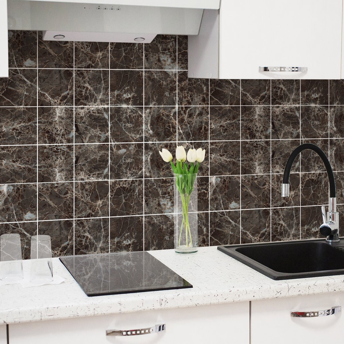 Ambiance Sticker Zelfklevende muurtegelstickers voor keuken en badkamer - 24 Viacha marmertegelstickers - 24 stickers 15x15cm Multi color