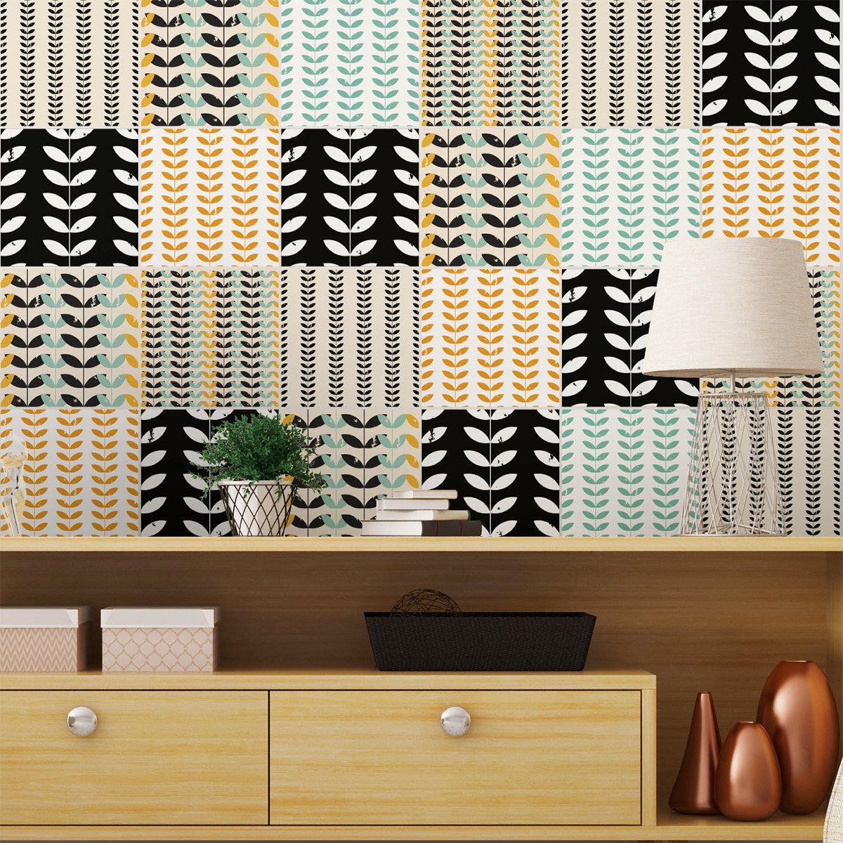 Ambiance Sticker Zelfklevende tegelmuurstickers voor keuken en badkamer - 24 Scandinavische Teodor tegelstickers - 24 stickers van 15x15 cm Multi color