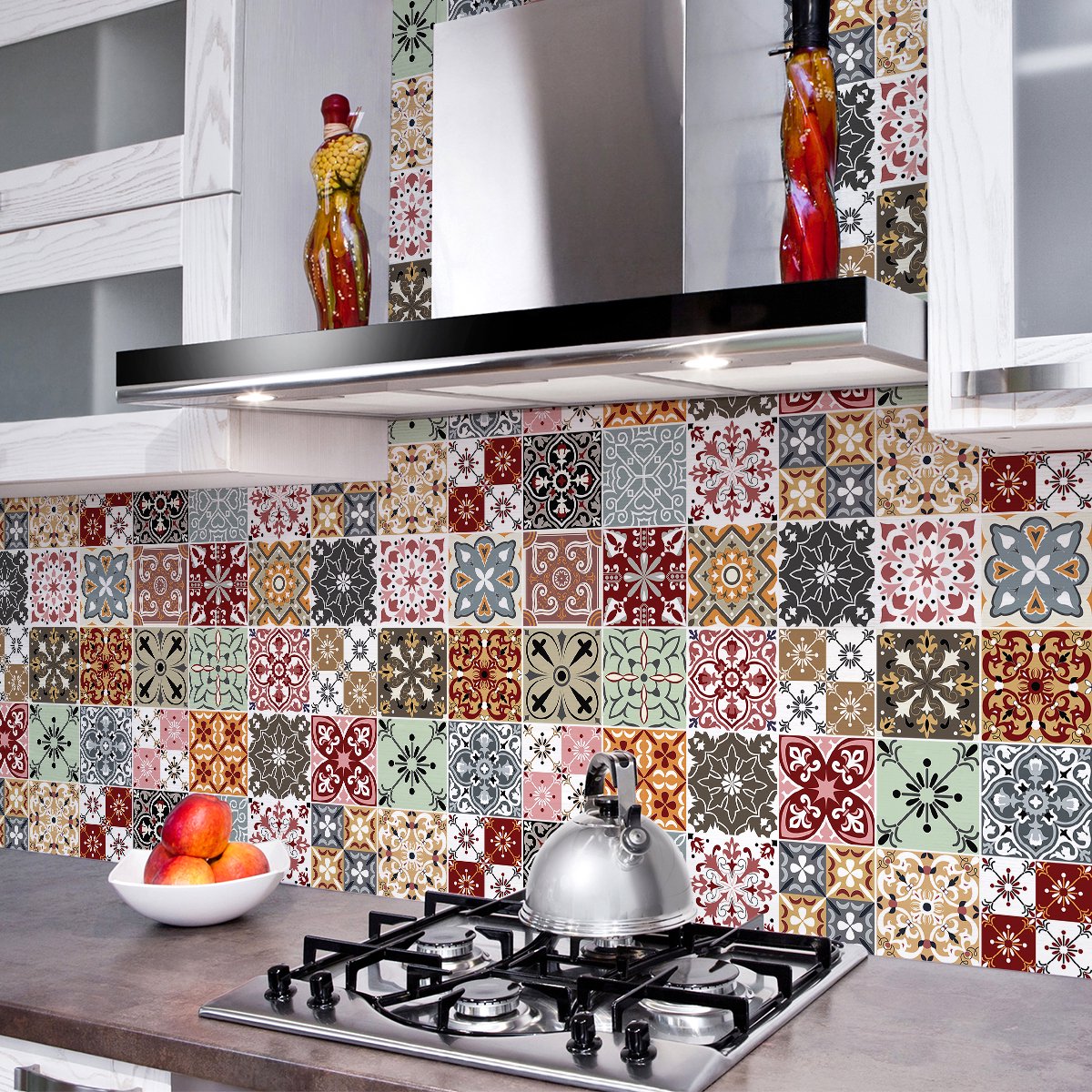 Ambiance Sticker Muurstickers - Zelfklevende tegelmuurstickers voor keuken en badkamer - 24 PORTIA tegelstickers - 24 stickers 10x10cm Multi color