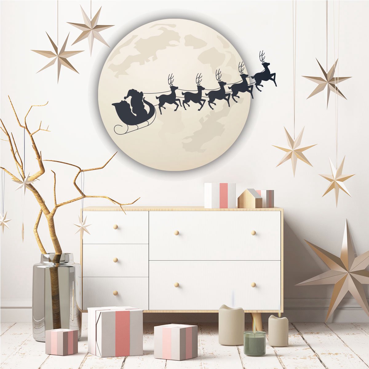 Kerststicker Kerstman in het maanlicht - Kerststickers - feestdecoratie - 90x100cm