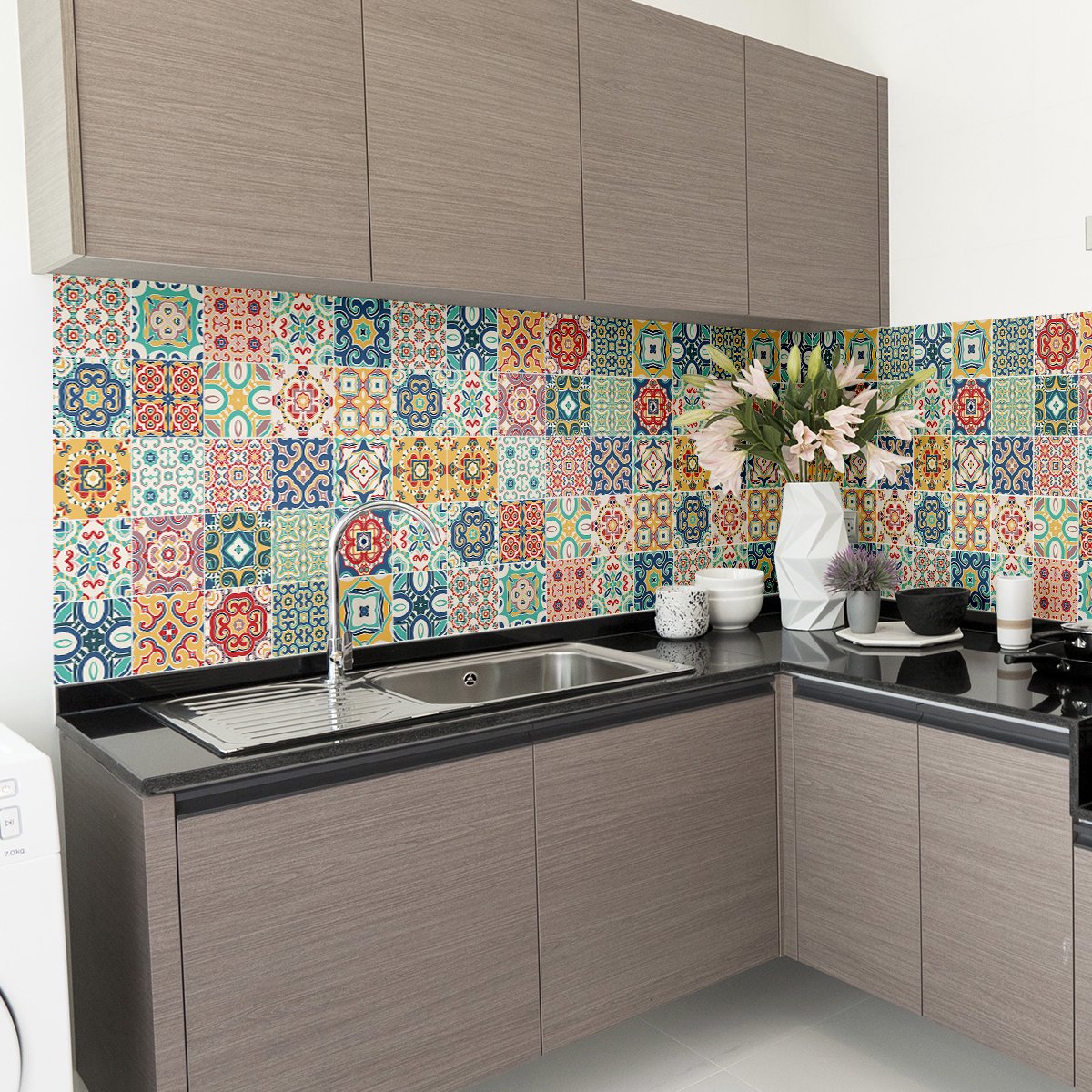 Ambiance Sticker Zelfklevende tegelmuurstickers voor keuken en badkamer - 60 Azulejos Montanares tegelstickers - 60 stickers 20x20cm Multi color