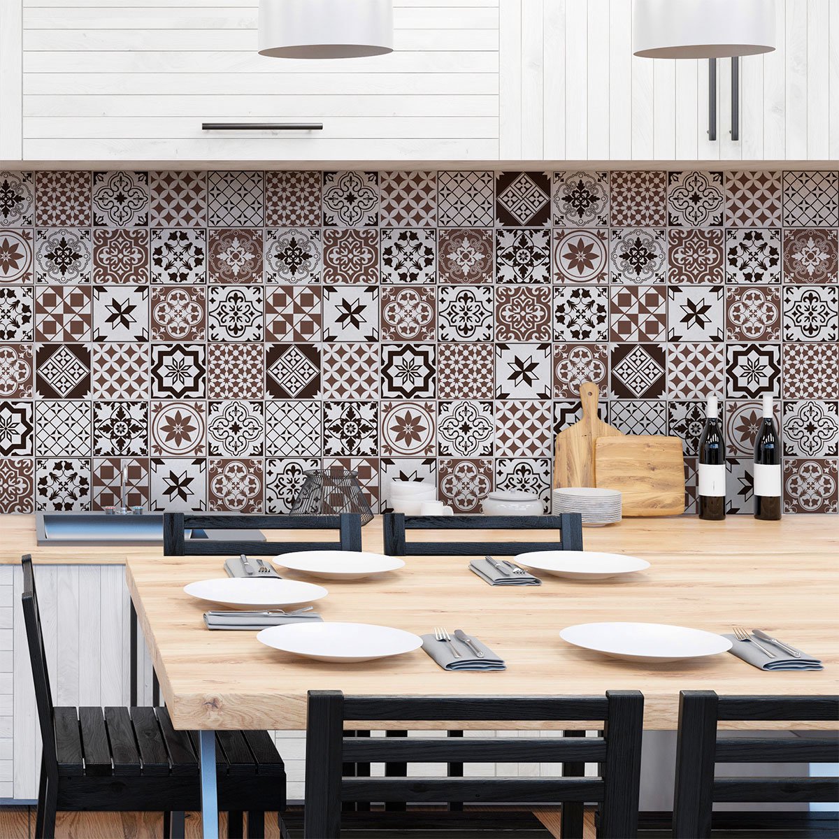 Ambiance Sticker Zelfklevende tegelmuurstickers voor keuken en badkamer - 60 cementtegelstickers, Azulejos Georginato - 60 stickers, 10x10cm Multi color