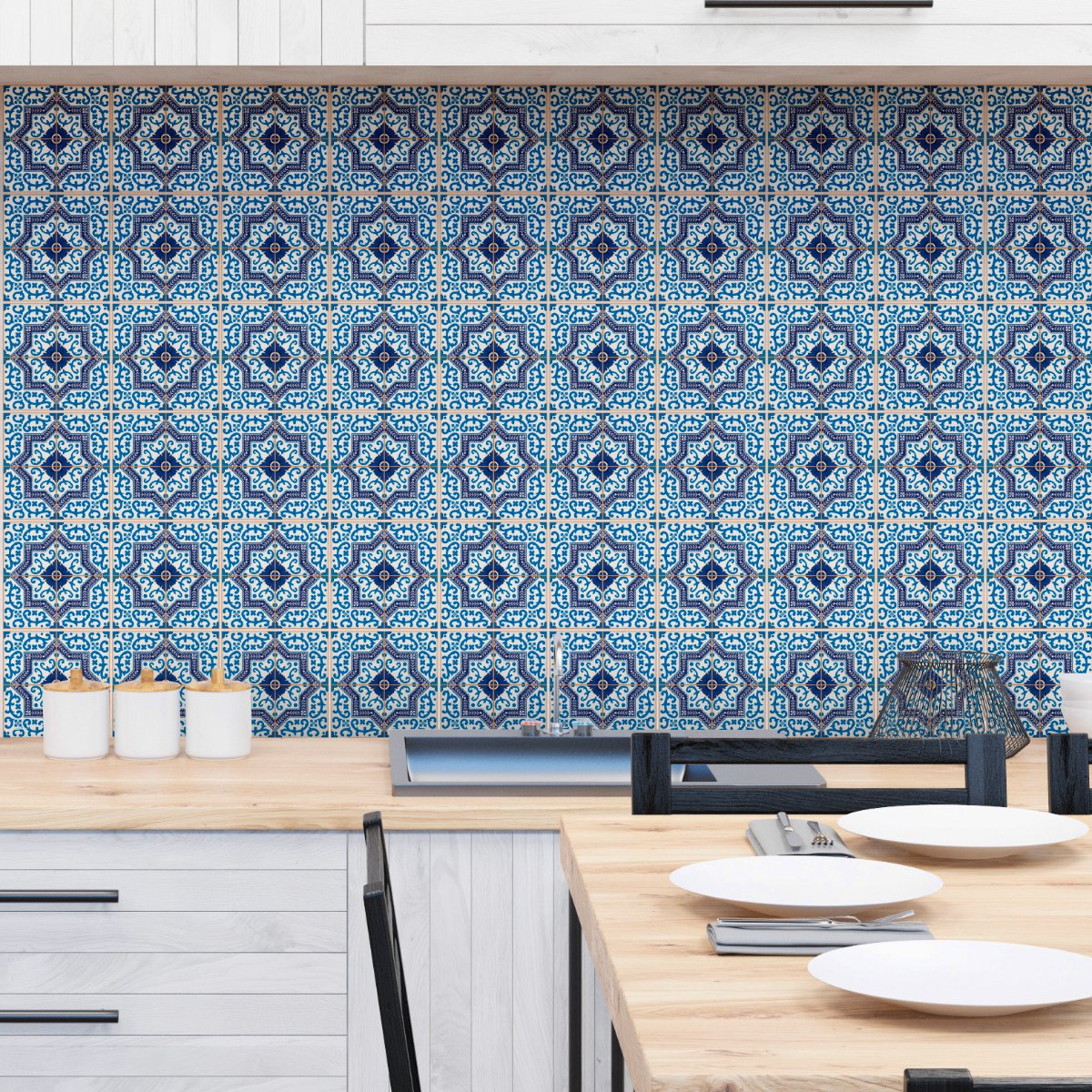 Ambiance Sticker Tegelstickers voor de muur in keuken en badkamer - 60 Azulejos Romero cementtegelstickers - 60 stickers van 15x15 cm Multi color