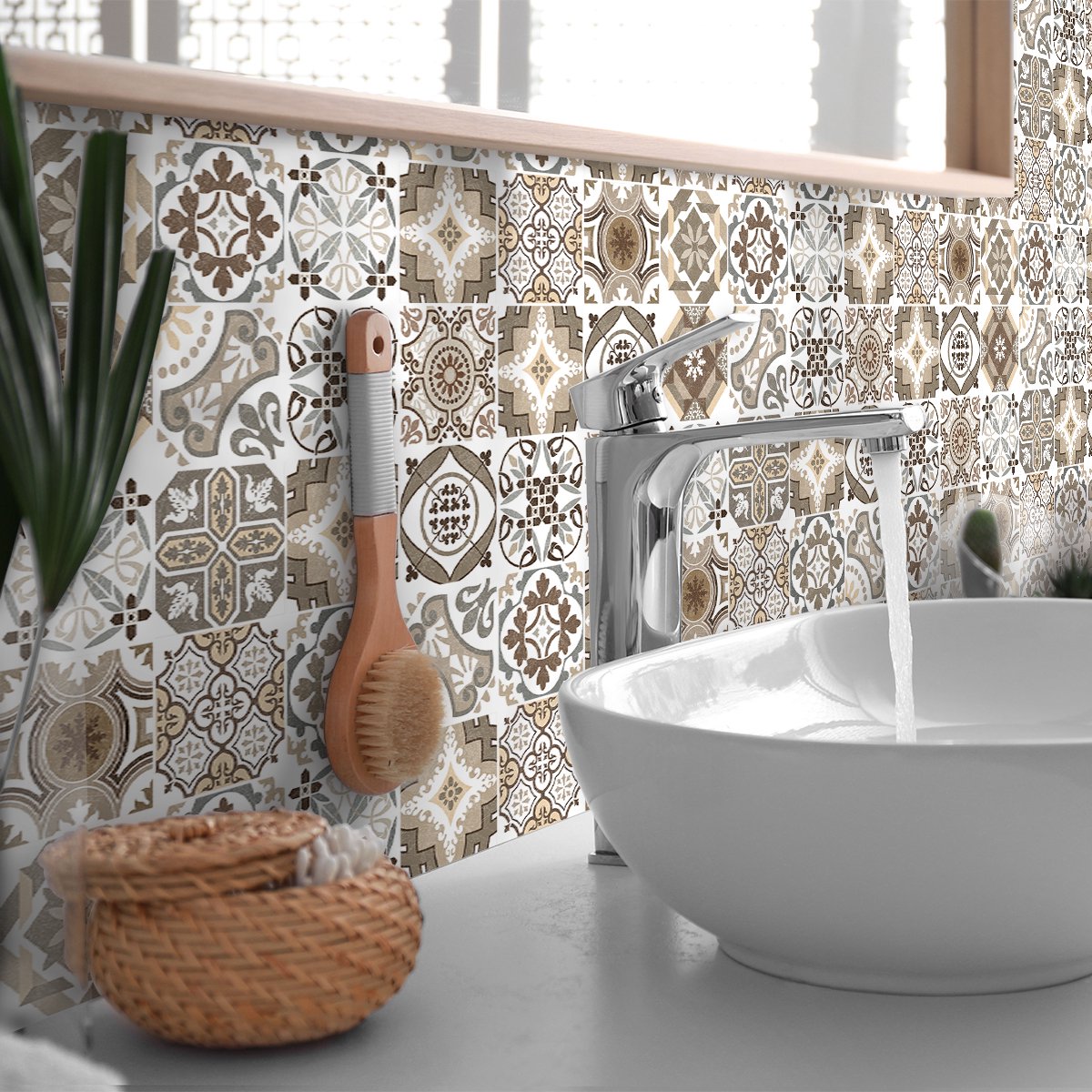 Ambiance Sticker Zelfklevende tegelmuurstickers voor keuken en badkamer - 24 authentieke cementtegelstickers van SOLIENA - 24 stickers, 20x20 cm Multi color