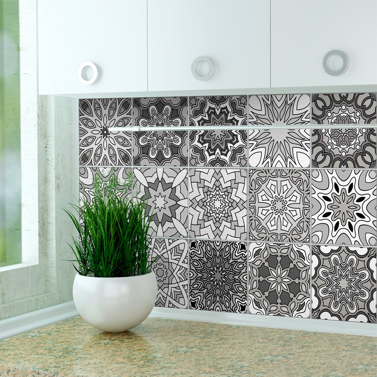 Ambiance Sticker Zelfklevende tegelmuurstickers voor keuken en badkamer - 15 Cardiff cementtegelstickers - 15 stickers 20x20cm Multi color