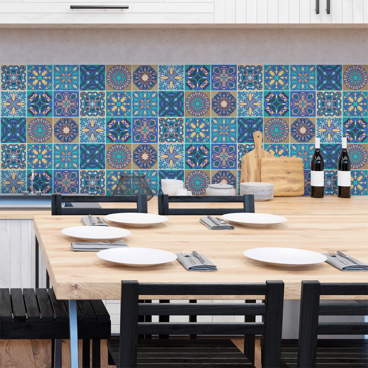 Ambiance Sticker Zelfklevende tegelmuurstickers voor keuken en badkamer - 9 Madrid Azulejo tegelstickers - 9 stickers 10x10cm Multi color