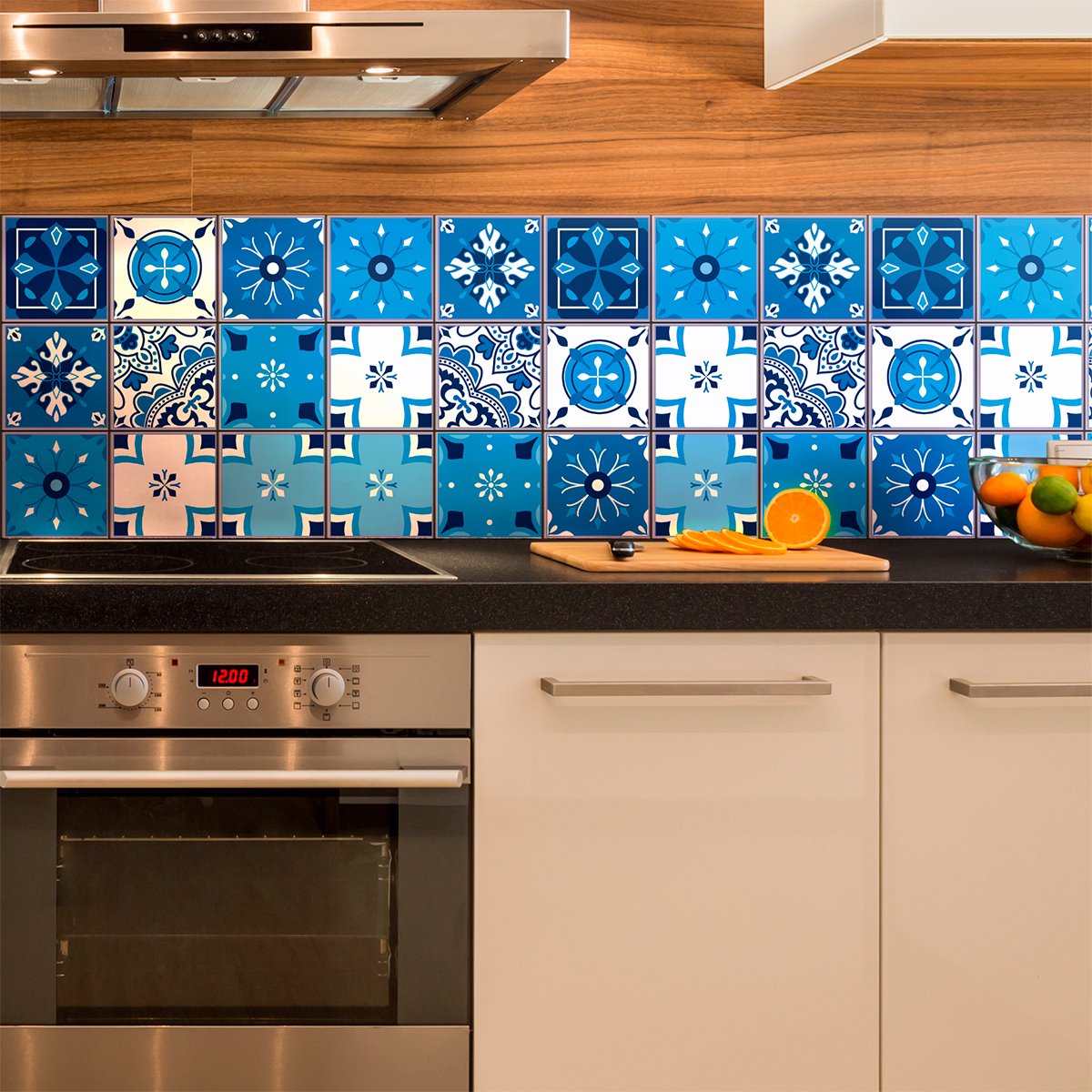 Ambiance Sticker Muurstickers - Zelfklevende tegelmuurstickers voor keuken en badkamer - 9 Sacha Azulejo tegelstickers - 9 stickers van 15x15 cm Multi color