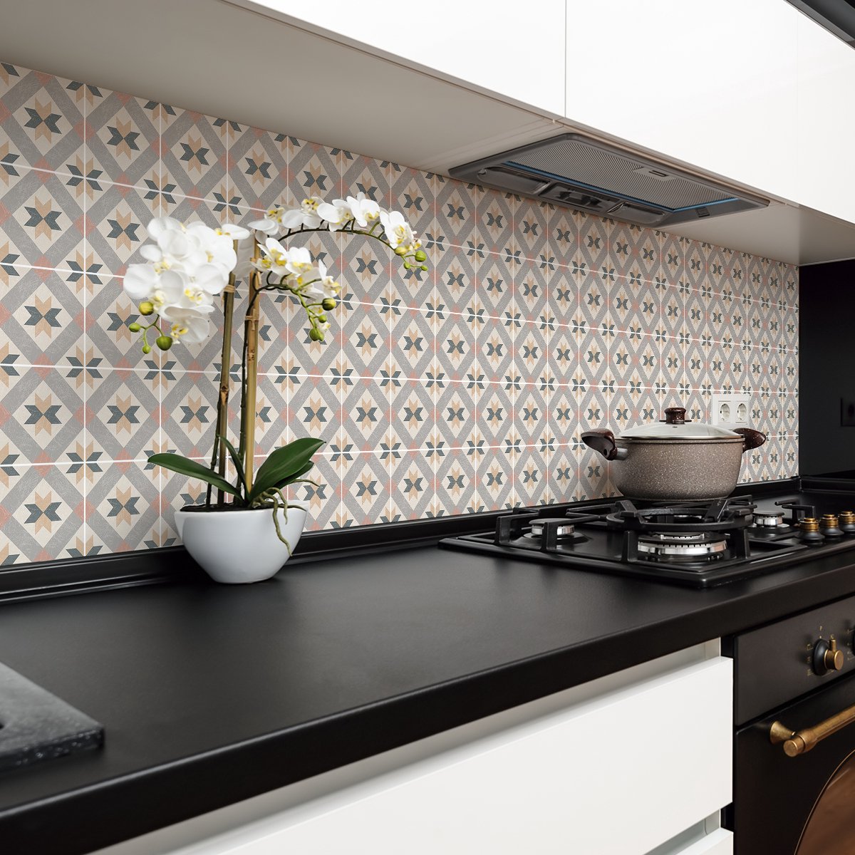 Ambiance Sticker Zelfklevende tegelmuurstickers voor keuken en badkamer - 30 authentieke Flirion cementtegelstickers - 30 stickers 10x10cm Multi color
