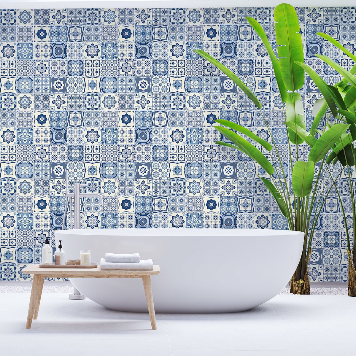 Ambiance Sticker Zelfklevende tegelmuurstickers voor keuken en badkamer - 30 cementtegelstickers, Azulejos Tristana-stijl - 30 stickers, 10x10 cm Multi color