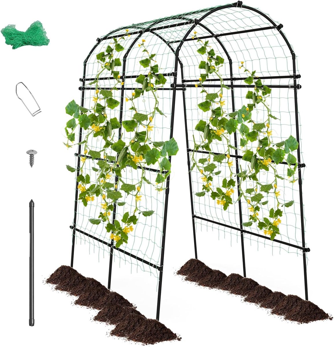 COSTWAY Tuinboog voor klimplanten, 230 cm hoog rankrooster met PE-gecoate metalen structuur, klimhulp, rozenboog, boog voor groenten, fruit, bloemen