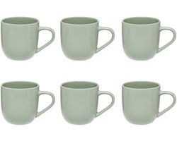 foto van Set van 6 Olijfgroene Keramieke Mokken 24 cl - Stoneware - Met Oor - Stijlvol en Praktisch