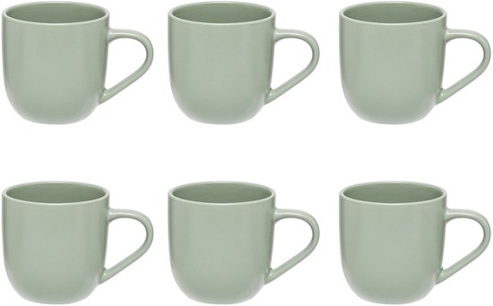 Set van 6 Olijfgroene Keramieke Mokken 24 cl - Stoneware - Met Oor - Stijlvol en Praktisch