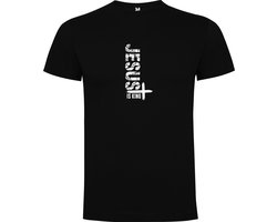 Zwart T-Shirt met Kleurrijke print “ Jesus is King – Jesus is Koning – Geloof – Overtuiging “ Print Full Color Maat L