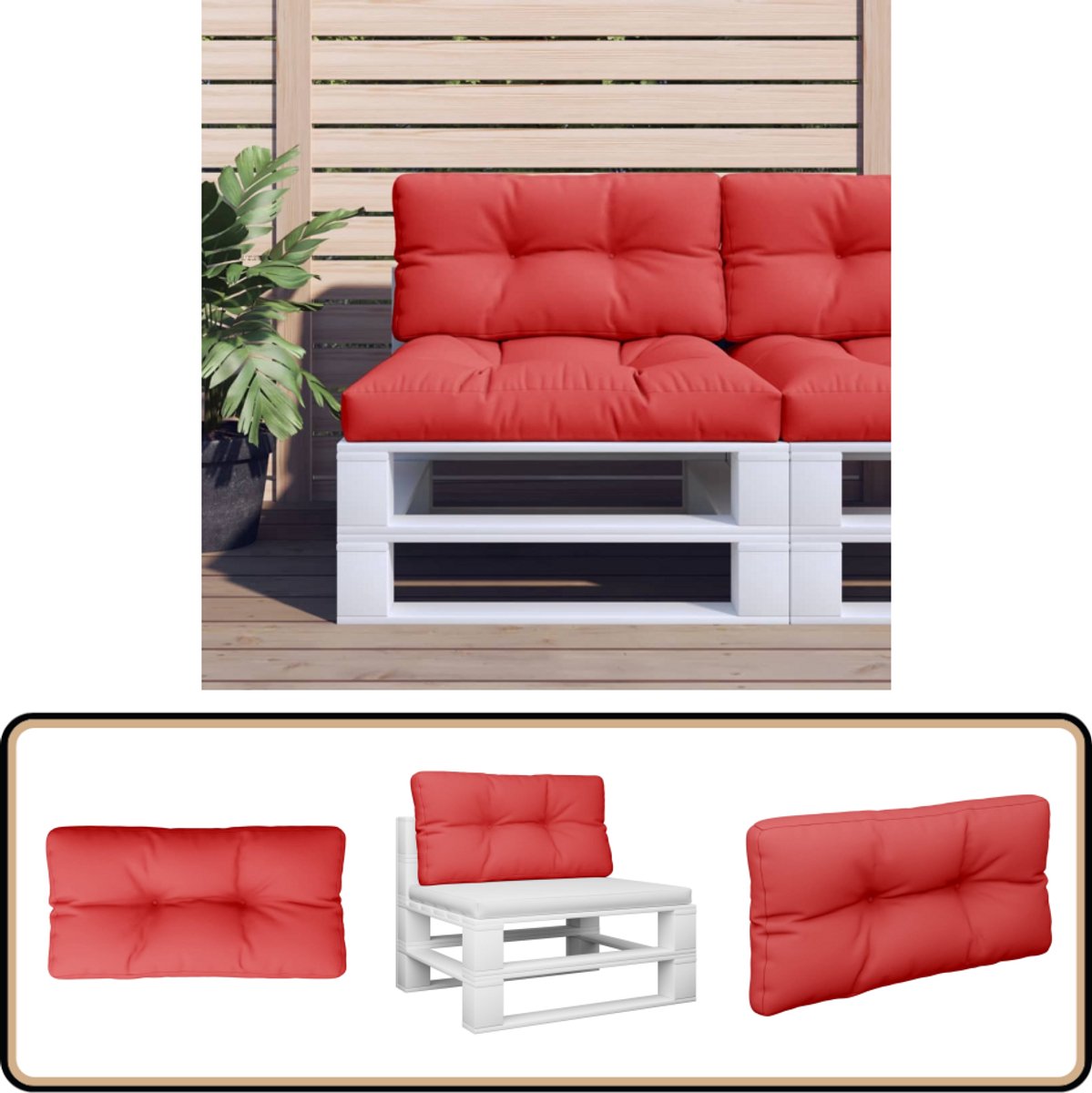 vidaXL - Palletkussen - 60x60x12 - cm - stof - crèmekleurig