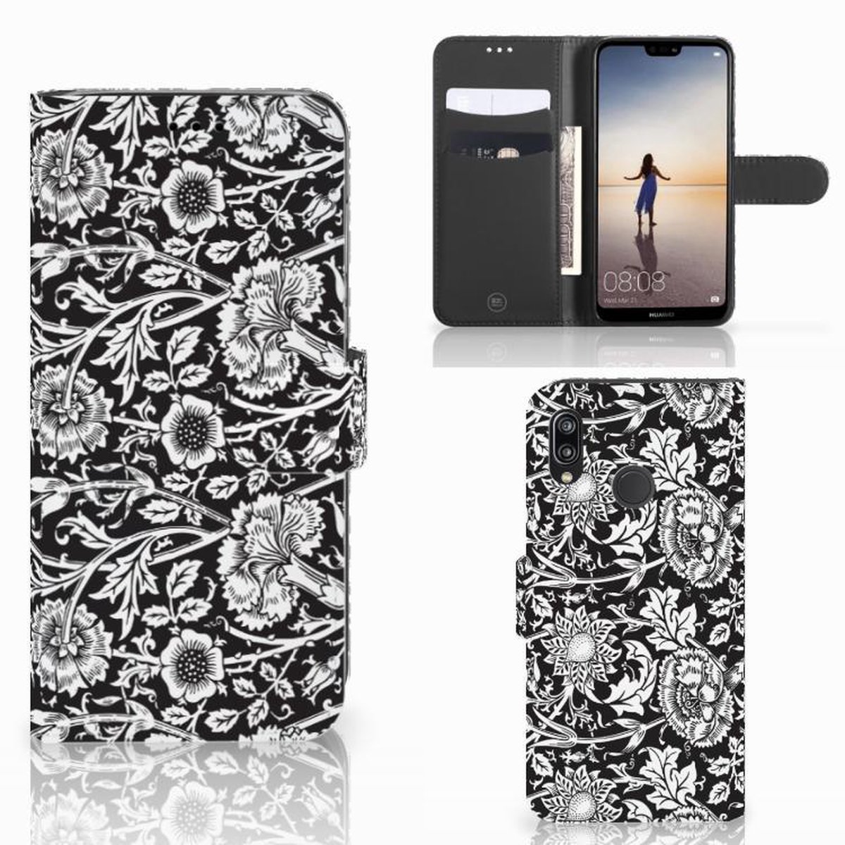 Samsung Galaxy A30 Hoesje Black Flowers