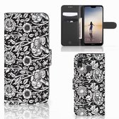 Geschikt voor Samsung Galaxy A30 Hoesje Black Flowers