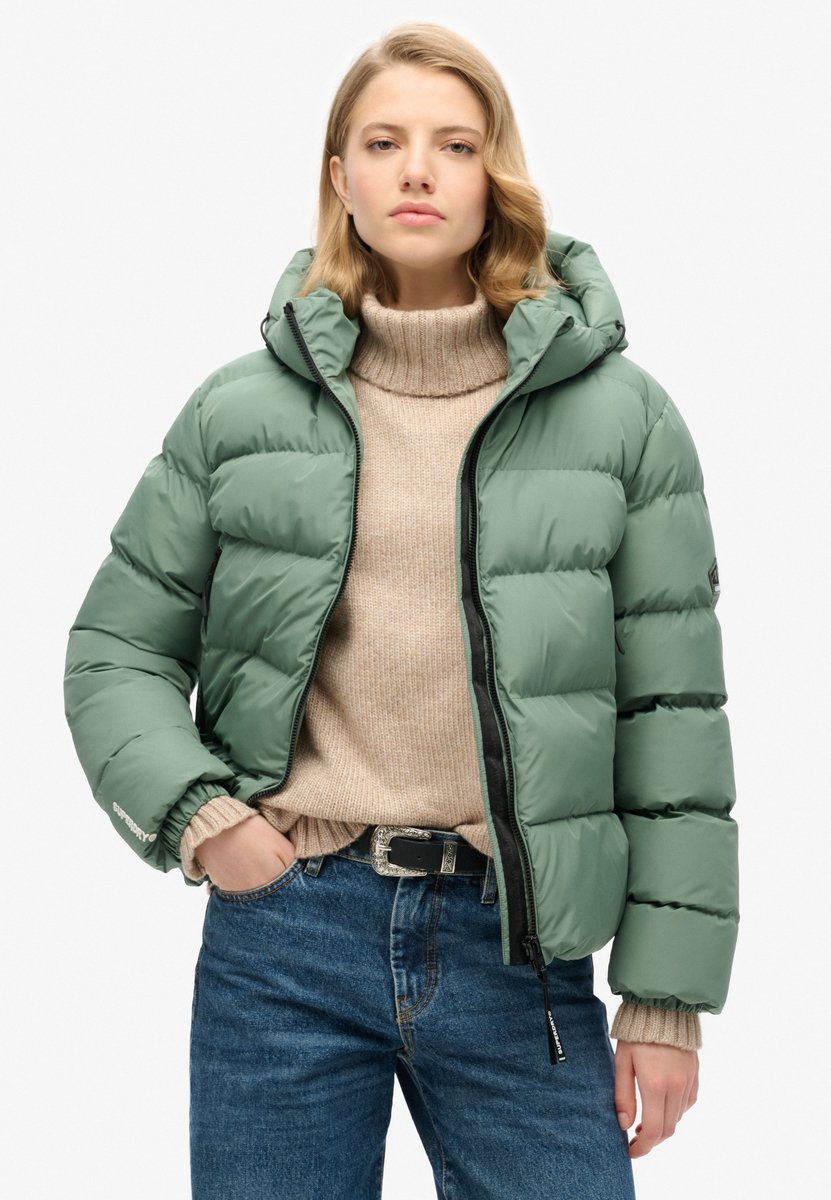 Superdry HOODED SPORTS PUFFER JACKET Dames Jas Groen