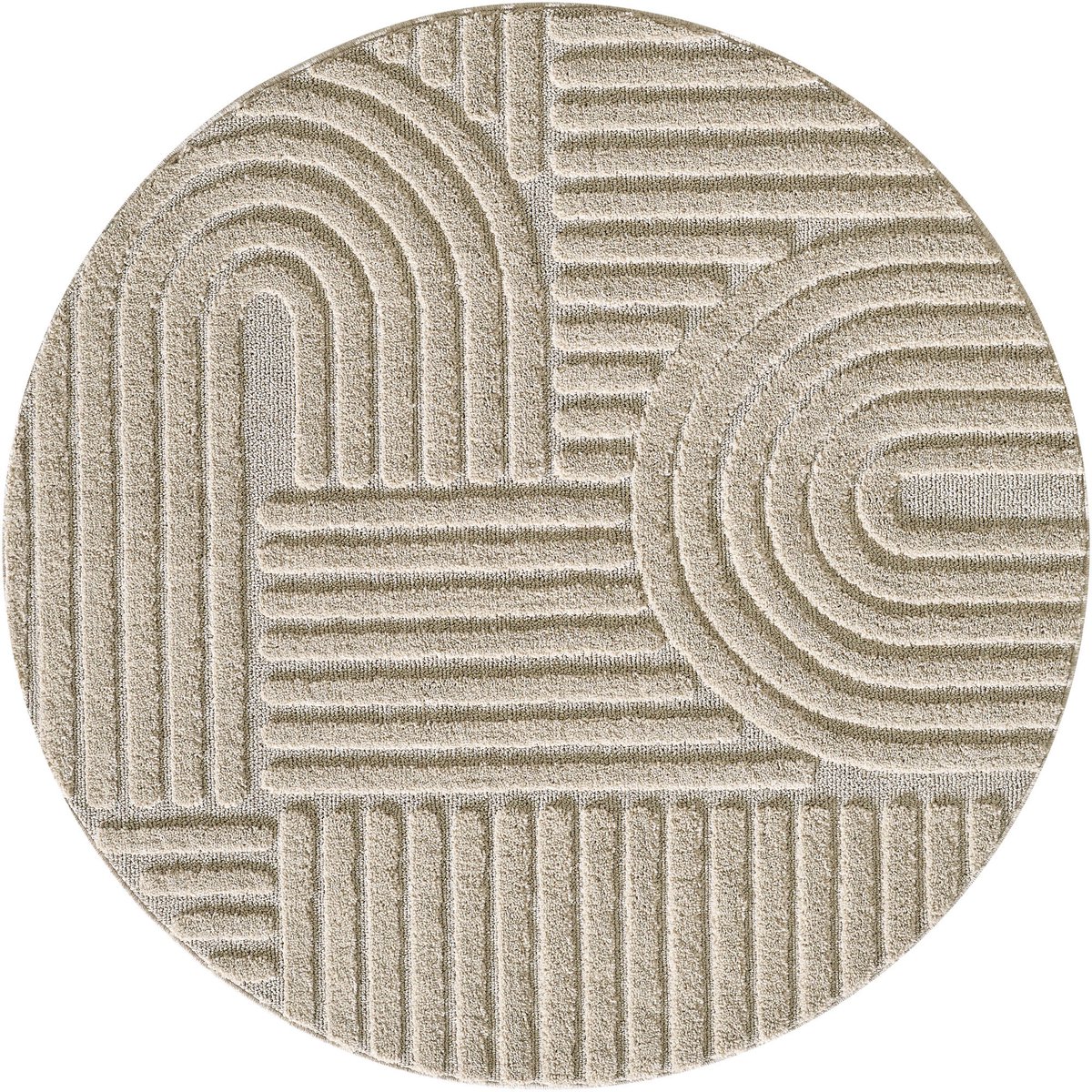 Japandi ART - Rond Vloerkleed Boho - Scandinavisch - Laagpolig Effen - Beige- 80 CM Ø