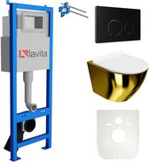 Ensemble WC complet avec réservoir encastré LAVITA® LAV 101 - WC encastré WC suspendu WC suspendu SOFI SLIM GOLD WHITE - Panneau de commande 200.4.4 Zwart - Élément pré-encastré pour WC 40 cm - Système d'installation