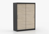 Schuifdeurkast LARA 06 – 2-deurs kledingkast, legplanken en kledingroede – modern design – 150x200x61 cm - LARA 06 (Zwart + Sonoma)