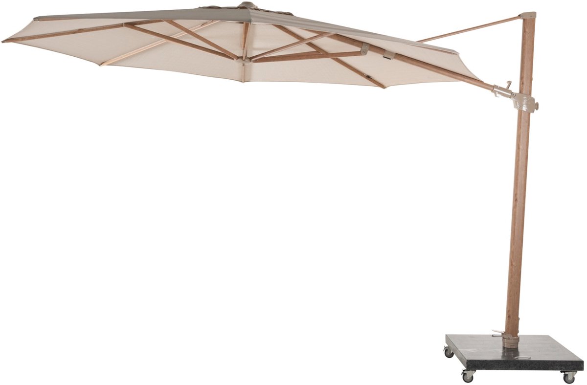 4 Seasons Outdoor Siesta Premium zweefparasol Ø350 cm - zand / houtlook frame
