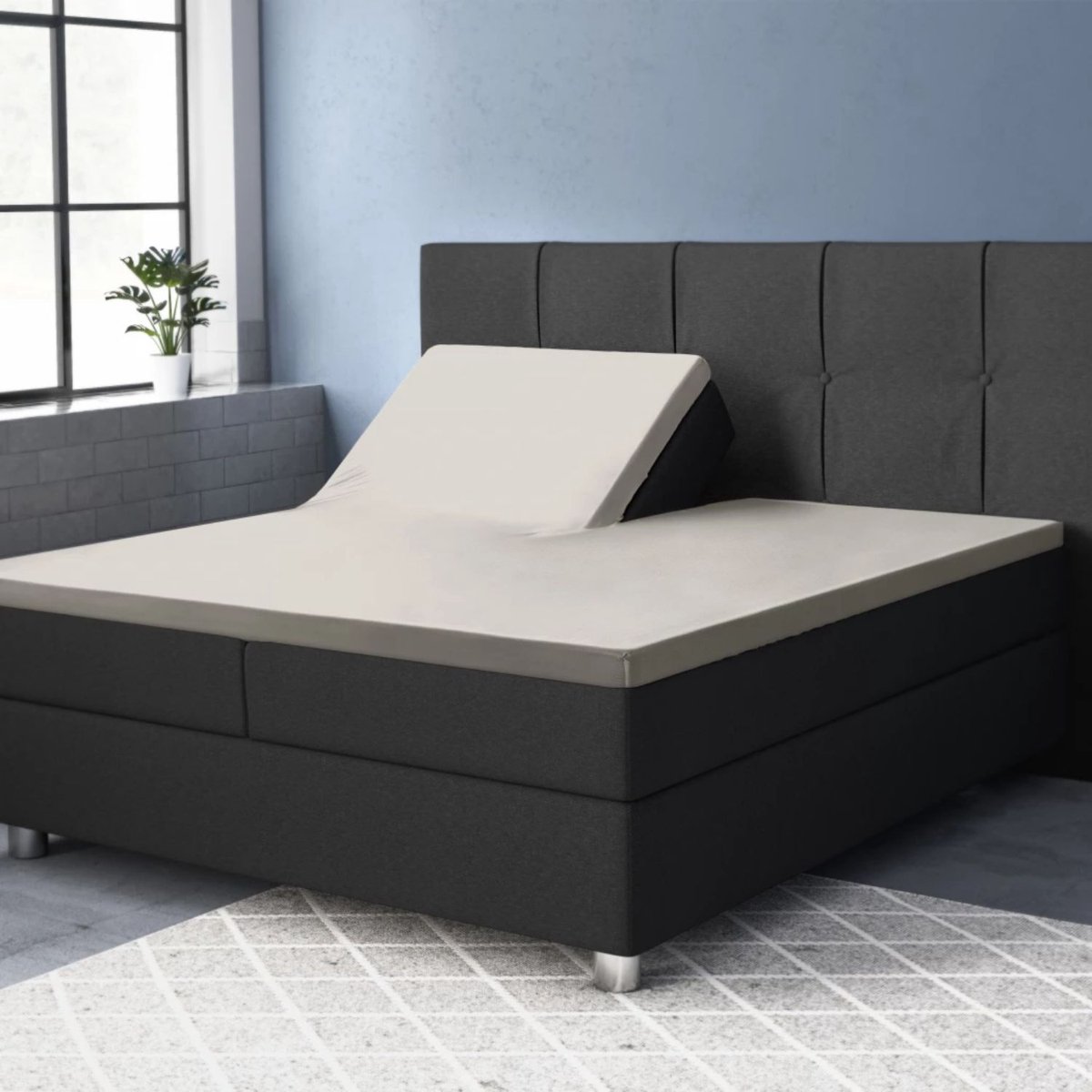 Droomtextiel Splittopper Hoeslaken Katoen Satijn - 180x220 cm Crème - Hoogwaardige Kwaliteit - Super Zacht