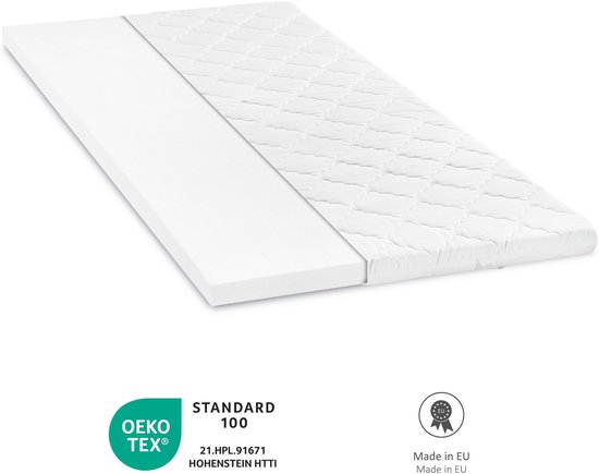 Surmatelas Bodyprotect 90 x 190 x 6 cm, surmatelas en mousse confort, surmatelas, lavable jusqu'à 60 degrés, blanc