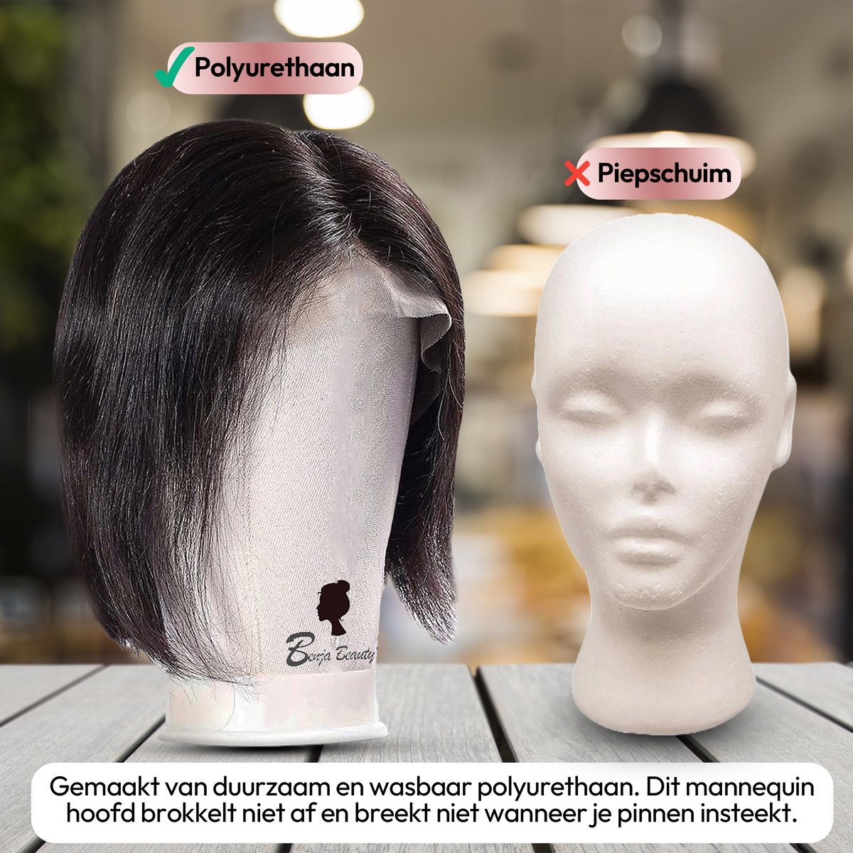 BenjaBeauty Oefenhoofd - Mannequin hoofd - Kappershoofd - Pruikenstandaard - Pruiken dames - Pruik - Satijn - 24 inch — afbeelding 2