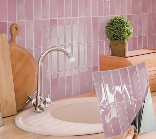 Firal® Set de 10 dalles 3D autocollantes - Sticker carrelage - Dalles adhésives - Cuisine - Salle de bain - 29*22,9 cm - Rose