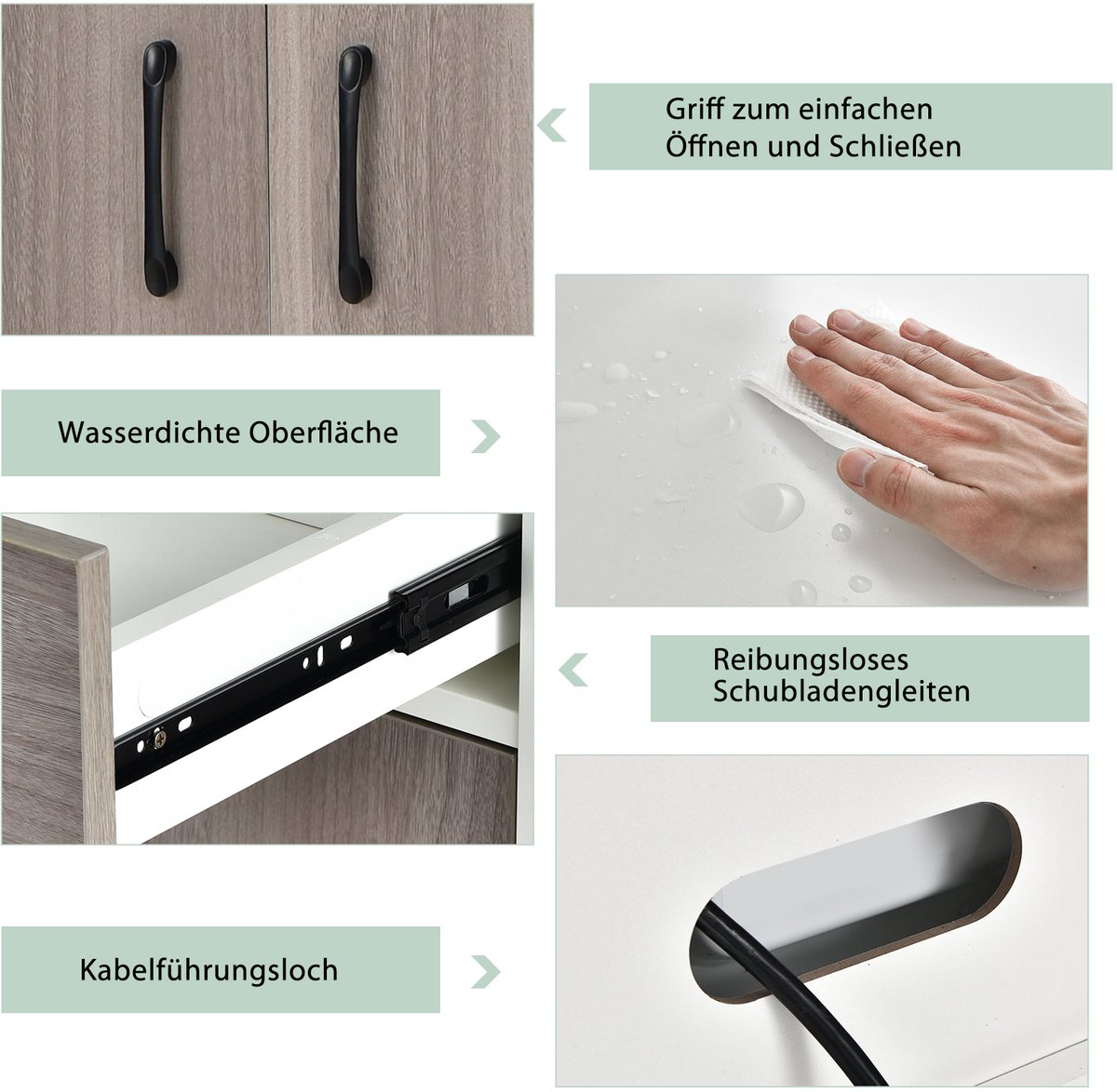 COSTWAY Keukenkast, buffetkast met lade, verstelbare planken en kabelgat, hoge kast keukenhout, grote open ruimte voor magnetron, vrijstaand, 60 x 40 x 180cm — afbeelding 2