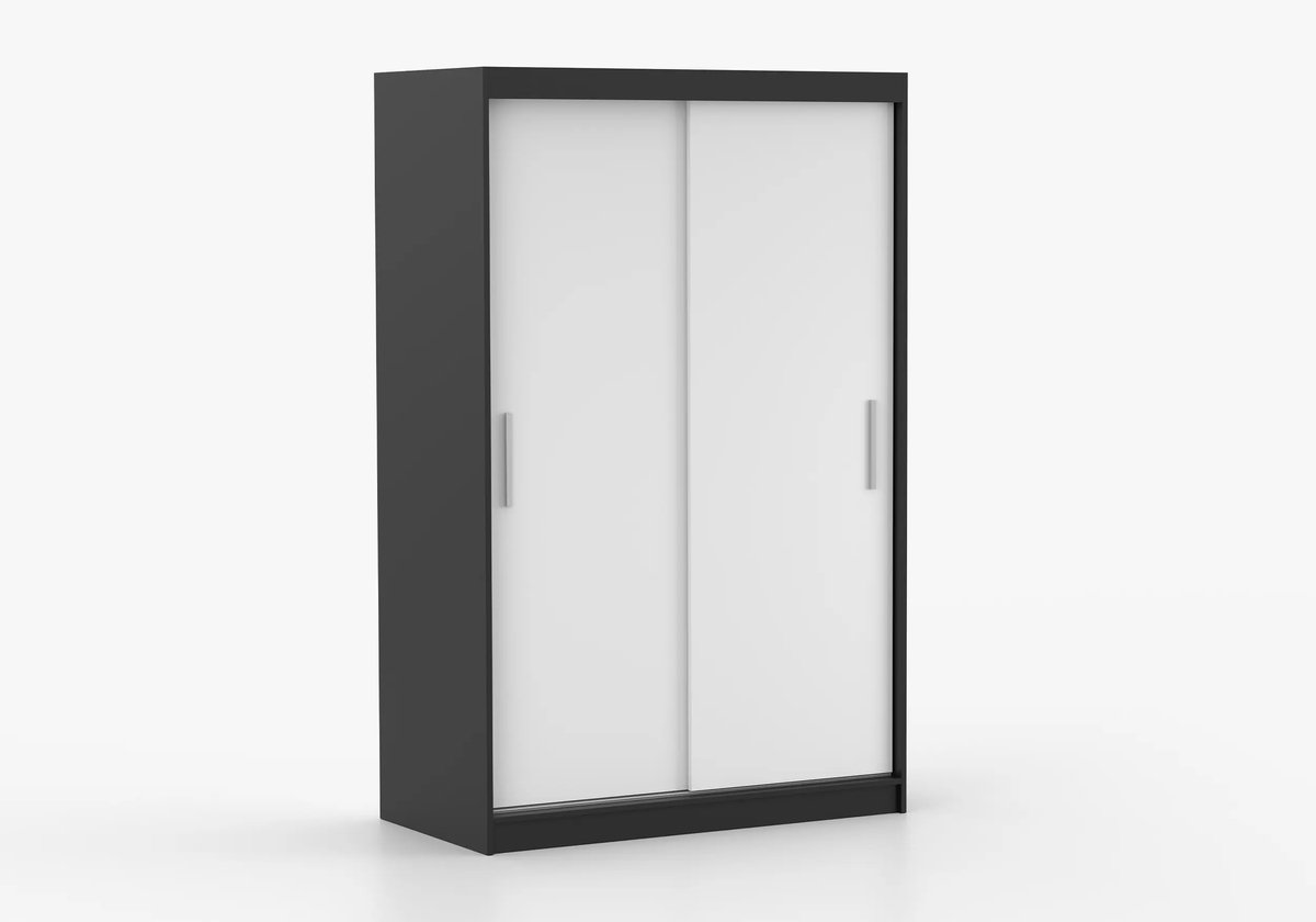 Schuifdeurkast NOAH 04 – 2-deurs kledingkast, legplanken en kledingroede – modern design – 120x200x61 cm - NOAH 04 (Zwart + Wit)