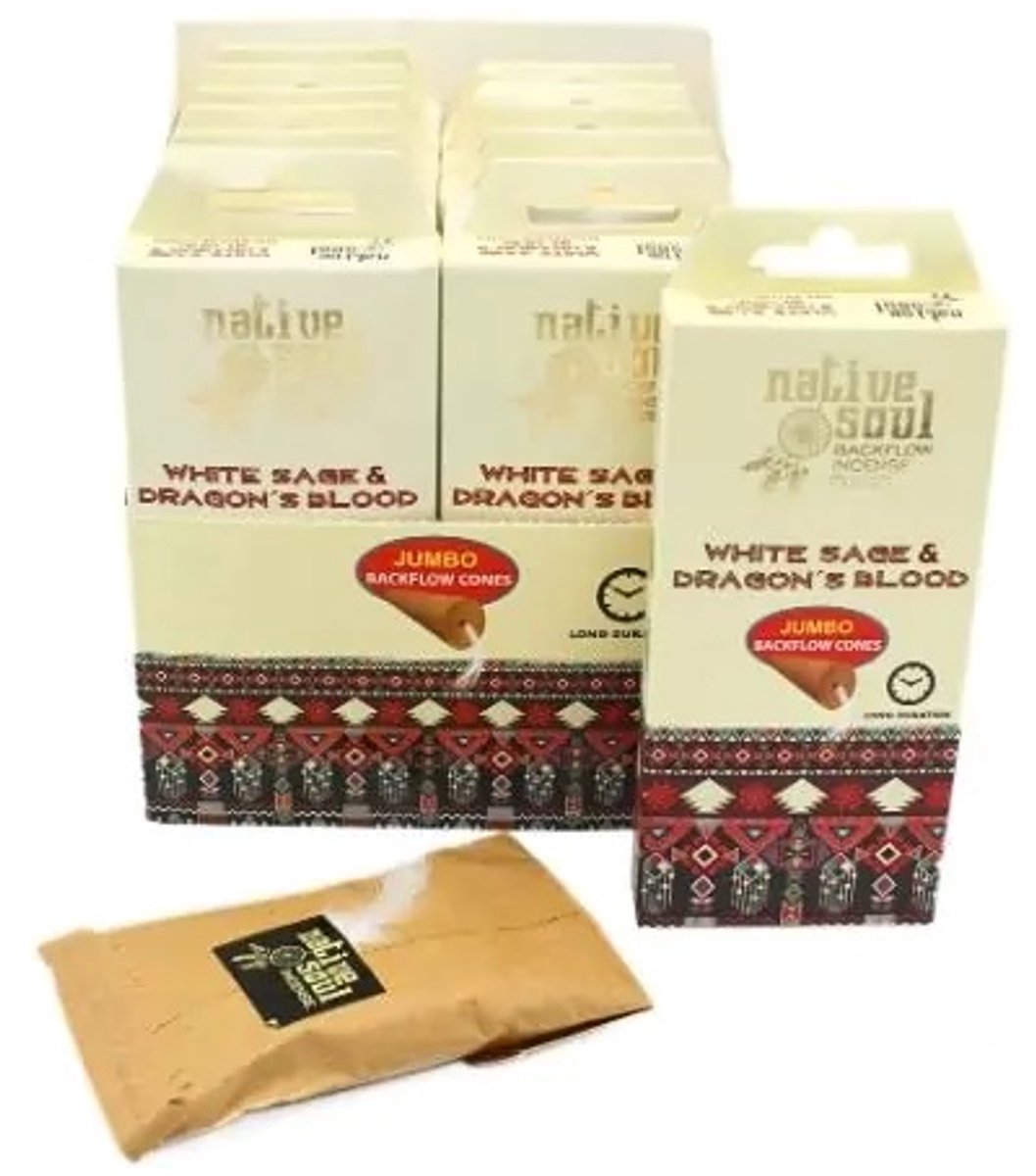 Native Soul - backflow wierook - witte salie dragons blood - wierook kegels - doos 12 pakjes