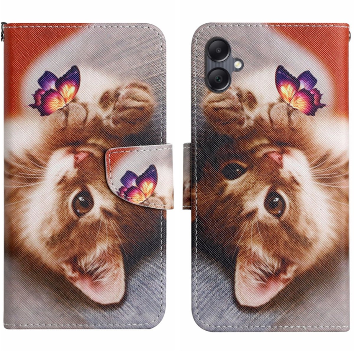 BoekCover Hoes Etui geschikt voor Samsung Galaxy A06 - A07 - Kitten - Vlinder