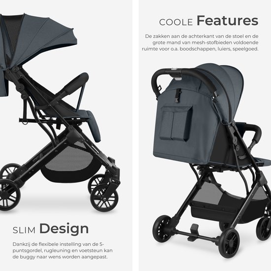 tectake® - Buggy kinderwagen Finn - Lichtgewicht plooibuggy - Inklapbaar en met opvouwbare kap - Draagkracht 15kg - Antraciet van TecTake — afbeelding 3
