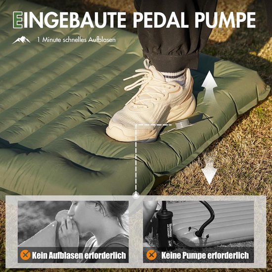 Campingmat, zelfopblazend, 10 cm dik, ultralicht, met voetpomp, 18 cm dik kussen, opblaasbaar matras, outdoor, opvouwbare slaapmat, 200 x 74 cm, voor kamperen, wandelen, reizen van Unigear — afbeelding 4