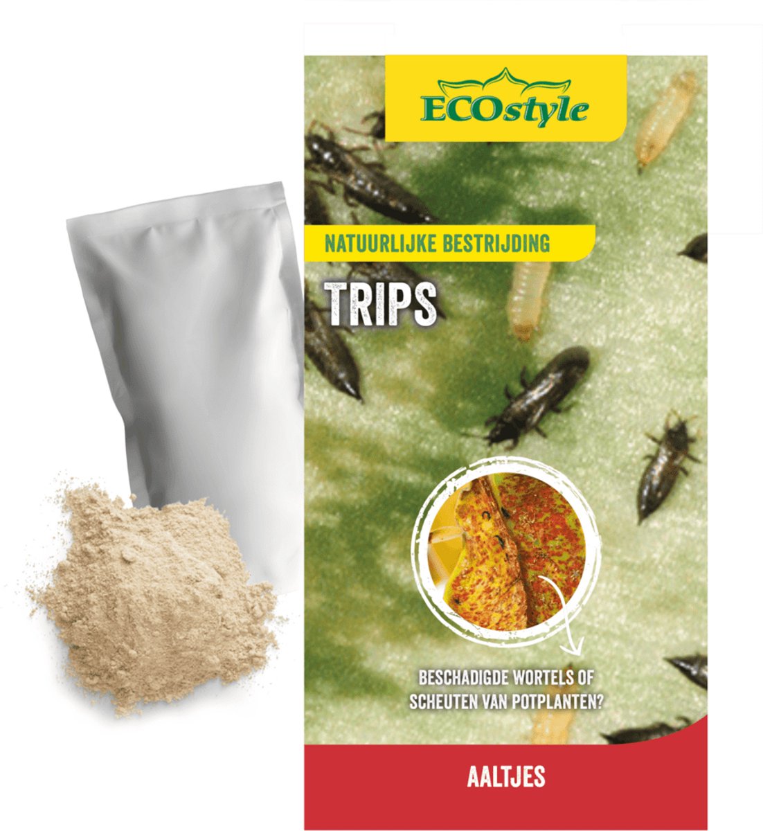 ECOstyle 50 mln Aaltjes F tegen Larven Trips - Bestrijdingsmiddel Insecten - Natuurlijk & Biologisch - Tegen Bladschade - Vanaf 10 °C Omgevingstemperatuur - Werken 24 uur per Dag - Voor 250 Kamerplanten