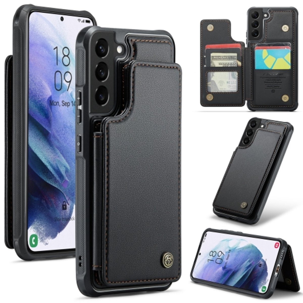 Luxe Portemonnee Backcover met Anti-RFID kaarthouders voor Galaxy S21 FE _ Zwart