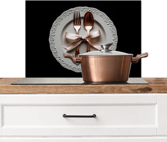Crédence de Cuisinière en Aluminium 60x40 cm - Rose - Bow - Couverts - Écran Pare-éclaboussures pour Plaque de Cuisson - Protection Murale