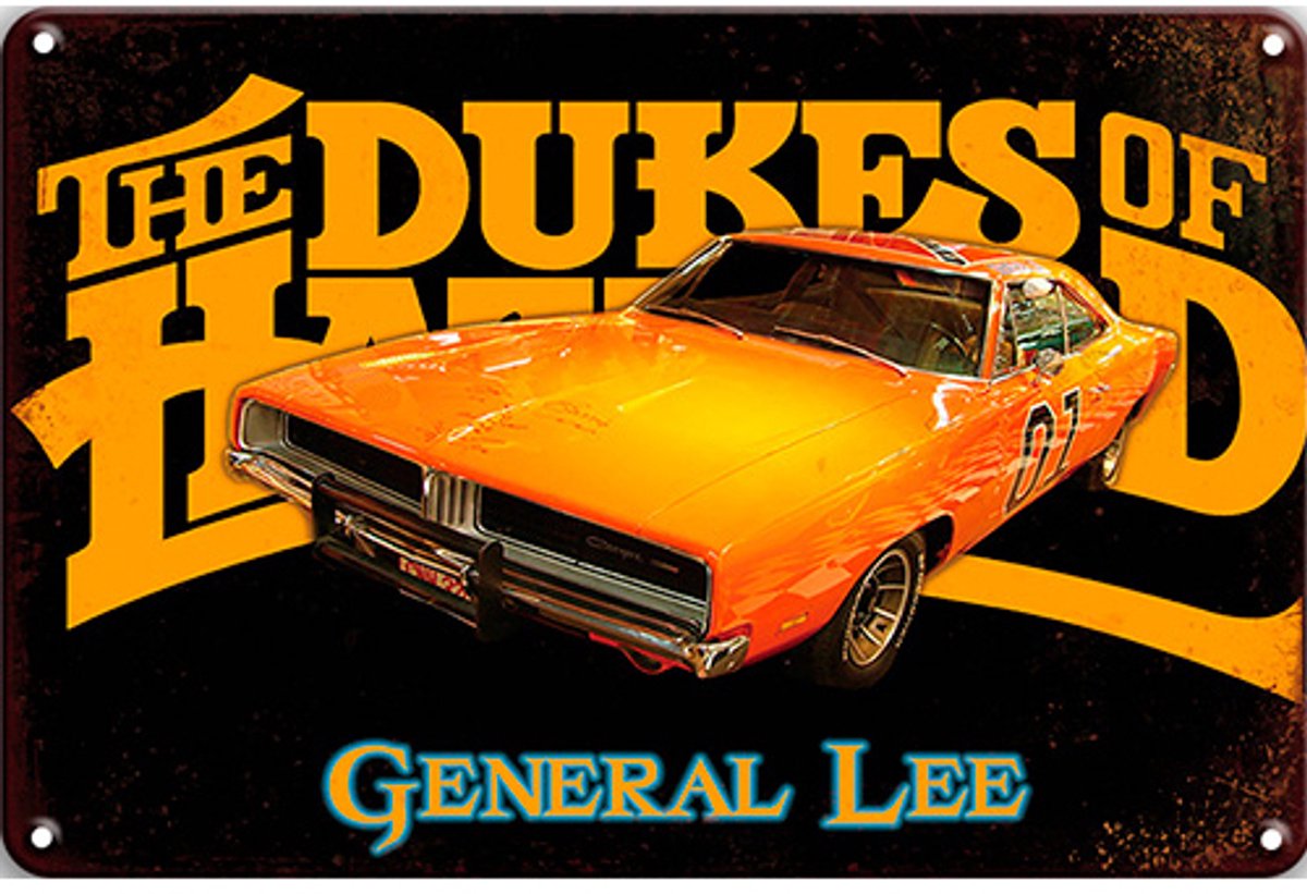 Signs-USA Film - Movie Sign - metaal - Dukes of Hazard General Lee - Black BG - 30 x 40 cm Oranje