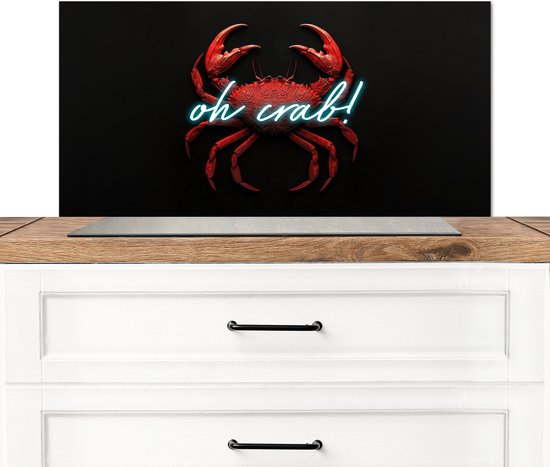 Crédence de Cuisinière en Aluminium 80x40 cm - Crabe - Rouge - Néon - Citation - Écran Pare-éclaboussures pour Plaque de Cuisson - Protection Murale
