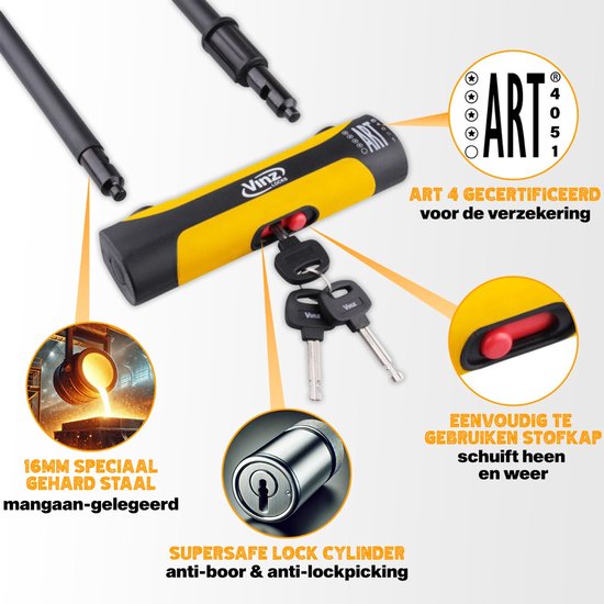 VINZ Grivola Beugelslot / Fietsslot / Motorslot / Scooterslot ART4 - 32cm van VINZ — afbeelding 2