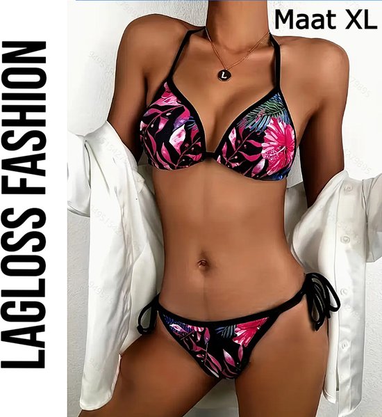 Set bikini 2 pièces LaGloss® imprimé floral tropical Zwart – Taille XL – Maillots de bain Trendy pour femmes