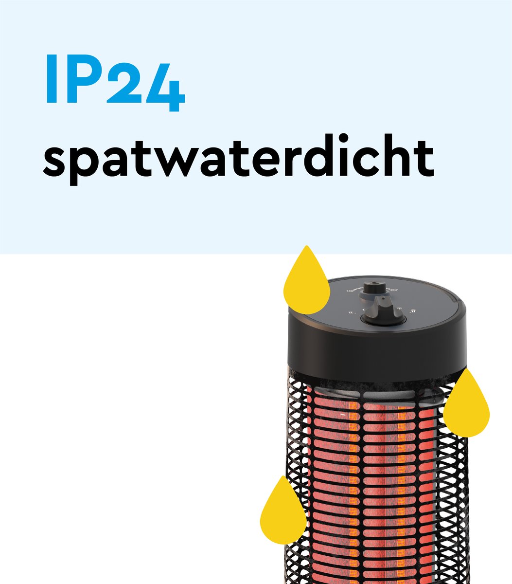 BRASQ Elektrische Terrasverwarmer staand – Tafelmodel - 1200 watt - 2 Warmtestanden – met Zwenkfunctie - Infrarood Heater – Spatwaterdicht - Verwarming Voor Binnen en Buiten - Zwart – foto 8